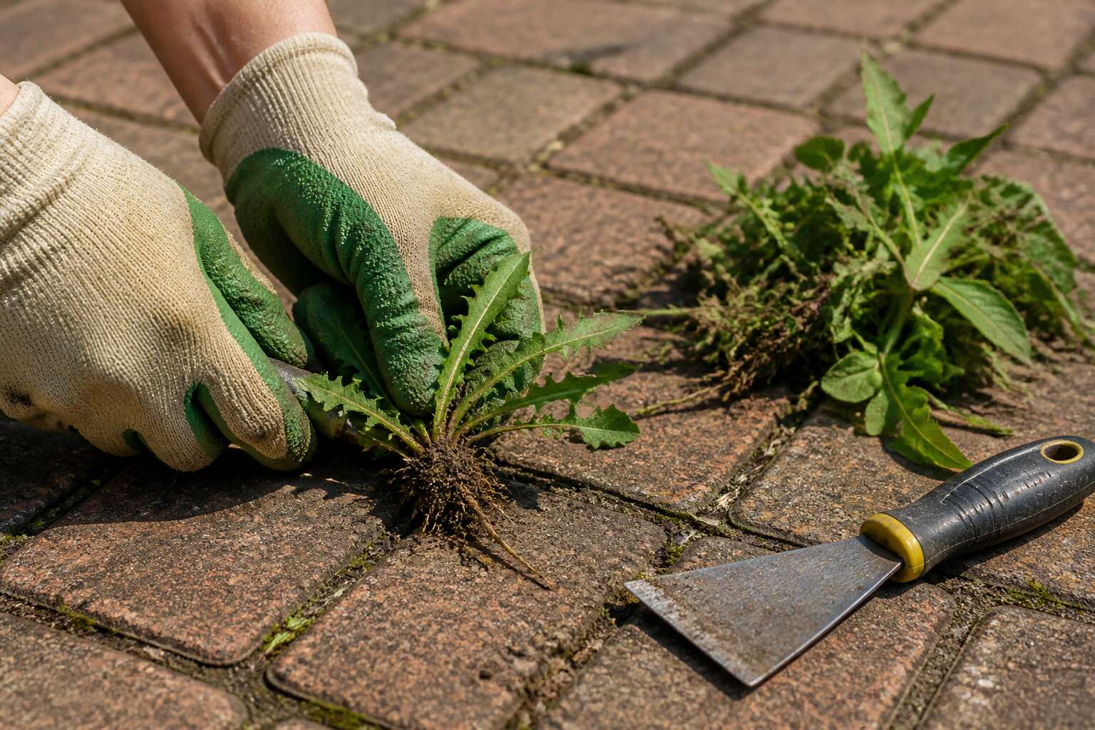 removing weeds from brick paving